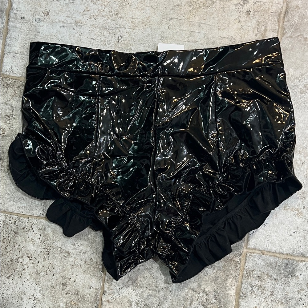 Shiny Black Ruffled Shorts